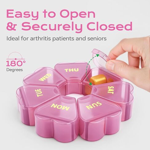 Pill Organizer Weekly - Cute Medicine Pill Organizer 7 Day, Large Daily Pill Box for Travel, SHIJOINYU Pill Dispenser Case 1 Time a Day for Medication/Supplement/Fish Oil (Pink) in Saudi Arabia