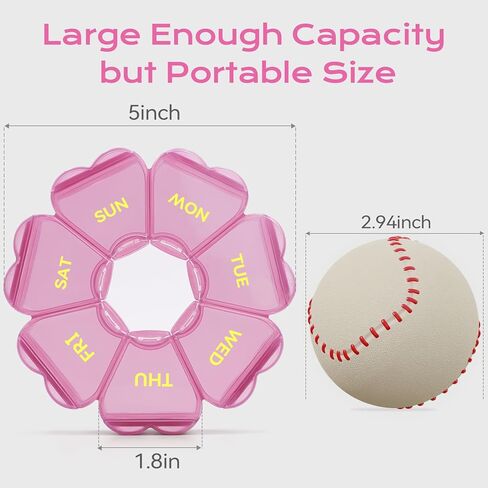 Pill Organizer Weekly - Cute Medicine Pill Organizer 7 Day, Large Daily Pill Box for Travel, SHIJOINYU Pill Dispenser Case 1 Time a Day for Medication/Supplement/Fish Oil (Pink) in Saudi Arabia