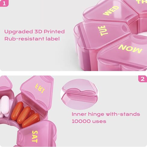 Pill Organizer Weekly - Cute Medicine Pill Organizer 7 Day, Large Daily Pill Box for Travel, SHIJOINYU Pill Dispenser Case 1 Time a Day for Medication/Supplement/Fish Oil (Pink) in Saudi Arabia