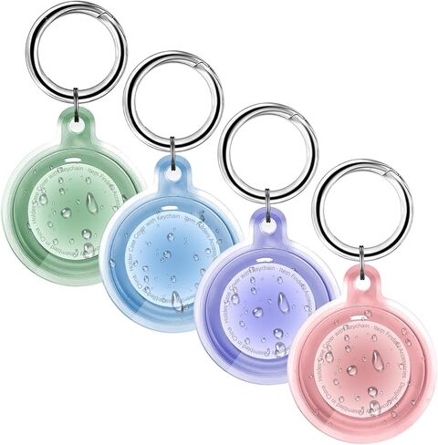 حامل بطاقات هوائية مقاوم للماء IPX8، 4 عبوات من بطاقات هوائية أبل مع سلسلة مفاتيح، حافظة بطاقات هوائية للأمتعة، طوق الكلب، المفاتيح، حامل بطاقات هوائية واقية لكامل الجسم مضاد للخدش (4 ألوان) in Kuwait