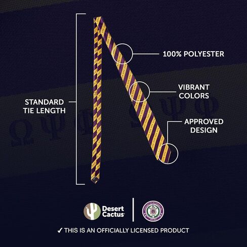 Desert Cactus Omega Psi Phi Neck Tie Omega Ques Fraternity Greek Formal Occasion 100% Polyester Necktie with Logo, Officially Licensed (Style E) in Saudi Arabia