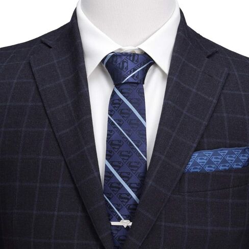Superman Stripe Pattern Blue Silk Men's Tie in Saudi Arabia