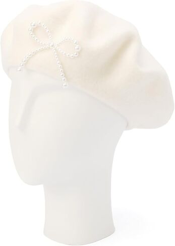 Kate Spade Women's Pearl Bow Felt Beret, Stylish Hat & Fashion Accessory Cap for Cold Weather in Saudi Arabia