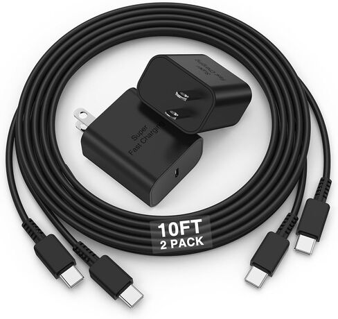 2Pack 45W Super Fast Charging Block and USB C to C Cable 10ft,Type C Wall Charging Power Adapter and Android Phone Charger Cord Long for Samsung Galaxy S24+/S23 Ultra/S23+/S22/S21/Note 10/Note20 Plus in Saudi Arabia