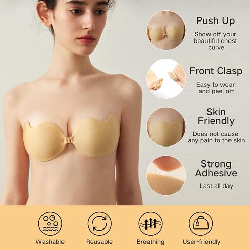 Adhesive Bra,Invisible Sticky Strapless Push-Up Bra, Reusable Silicone Nipple Covers for Backless Dress in Saudi Arabia