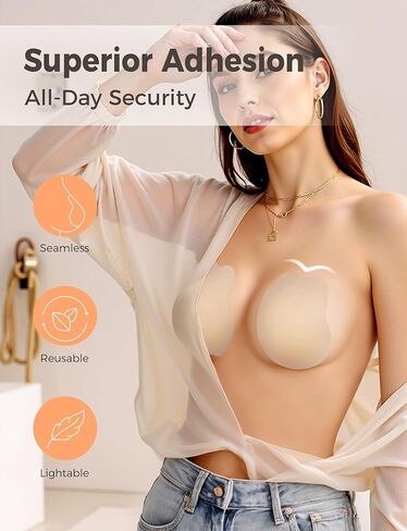 AURUZA 2025 Reusable Invisible Silicone Adhesive Sticky Bra for Women, Push Up Breast Lift Backless Strapless Dress Nude in Saudi Arabia