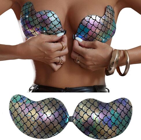 Strapless Sticky Bras Adhesive Mermaids Bras for Women Reusable Silicone Bra Push up Gathering Bra Backless Dress in Saudi Arabia