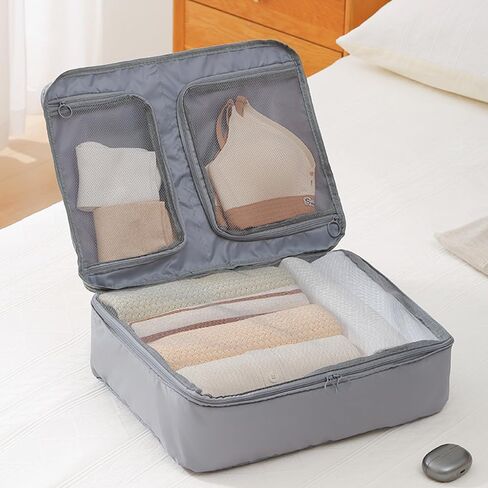 Packing Cubes for Suitcases, Lightweight Travel Luggage Packing Organizers, Compression Storage Shoe Bag, Clothing Underwear Bag, Travel Cubes Set for Man & Women (Grey) in Saudi Arabia