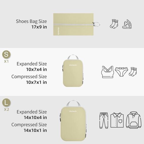 4 Set Compression Packing Cubes for Suitcases - Lightweight Compression Packing Cubes Travel for Backpack Carry-on Organizer Bags with Shoe Bag Light Green (L+L+S+Shoes bag) in Saudi Arabia
