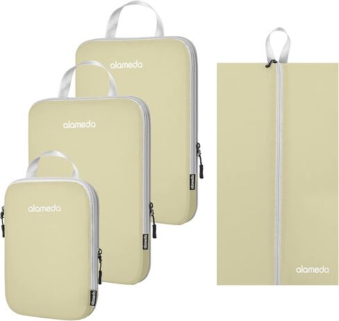 4 Set Compression Packing Cubes for Suitcases - Lightweight Compression Packing Cubes Travel for Backpack Carry-on Organizer Bags with Shoe Bag Light Green (L+L+S+Shoes bag) in Saudi Arabia