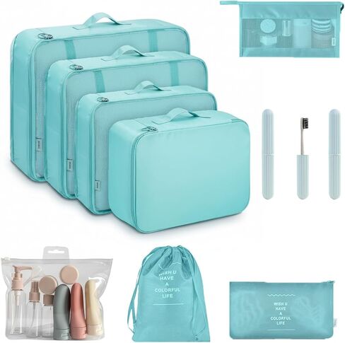 11 Set Packing Cubes for Travel,Gifts for Women Mom,Anti-Tearing Suitcase Organizer for Luggage with Shoe & Hanging Toiletry Bag, Toiletries Travel Bottles, 3 Portable Toothbrush Cases in Saudi Arabia
