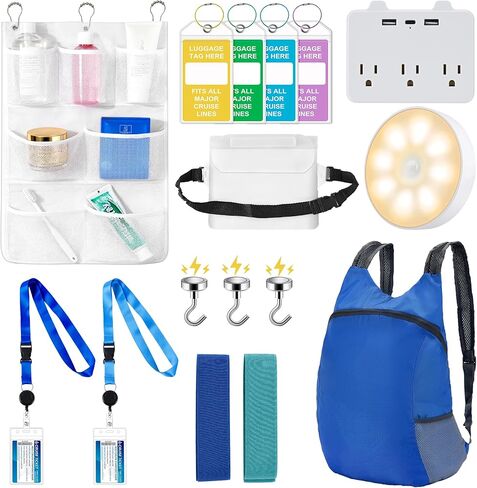 Cruise Essentials 2025 - Cruise Must Haves with Non-Surge Power Strip,Toilet Night Light,Lanyard Holder Magnet Hook,Travel Bag,Towel Bands,Fanny Pack,Shower Organizer for All Cruise Lines in Saudi Arabia