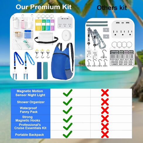 Cruise Essentials 2025 - Cruise Must Haves with Non-Surge Power Strip,Toilet Night Light,Lanyard Holder Magnet Hook,Travel Bag,Towel Bands,Fanny Pack,Shower Organizer for All Cruise Lines in Saudi Arabia