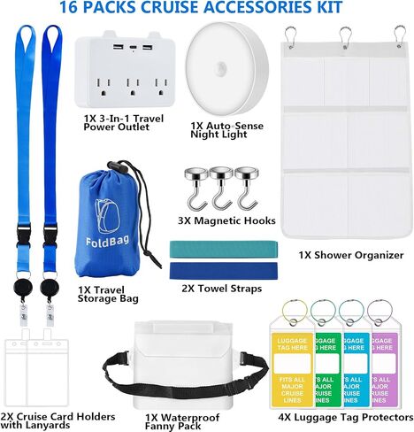 Cruise Essentials 2025 - Cruise Must Haves with Non-Surge Power Strip,Toilet Night Light,Lanyard Holder Magnet Hook,Travel Bag,Towel Bands,Fanny Pack,Shower Organizer for All Cruise Lines in Saudi Arabia