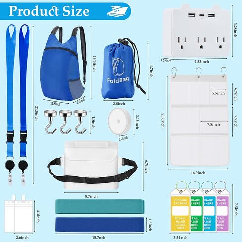 Cruise Essentials 2025 - Cruise Must Haves with Non-Surge Power Strip,Toilet Night Light,Lanyard Holder Magnet Hook,Travel Bag,Towel Bands,Fanny Pack,Shower Organizer for All Cruise Lines in Saudi Arabia