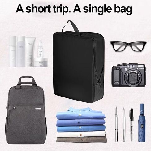 6 Set Compression Packing Cubes, Lightweight & Space-Saving Vacation Travel Essentials, Durable Various Sizes Packing Organizer with Zippers Shoe Bag for Suitcase Carry On Luggage, Black in Saudi Arabia