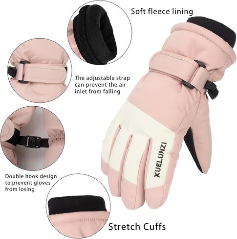 Winter-Ski-Gloves for Kids Girls,Thermal Fleece Lined Cold-Weather-Windproof-Gloves for 6-12Yrs Children in Saudi Arabia