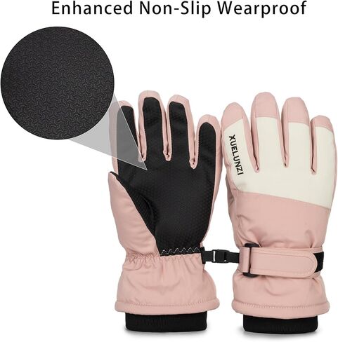 Winter-Ski-Gloves for Kids Girls,Thermal Fleece Lined Cold-Weather-Windproof-Gloves for 6-12Yrs Children in Saudi Arabia