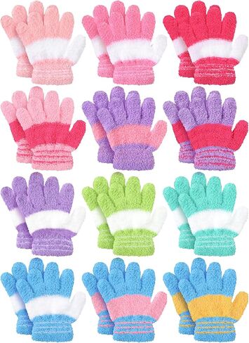 Geyoga 12 Pairs Winter Gloves Kids Knit Full Finger Fluffy Toddler Gloves Warm Stretchy Mittens for Boys Girls 1-11 Years in Saudi Arabia