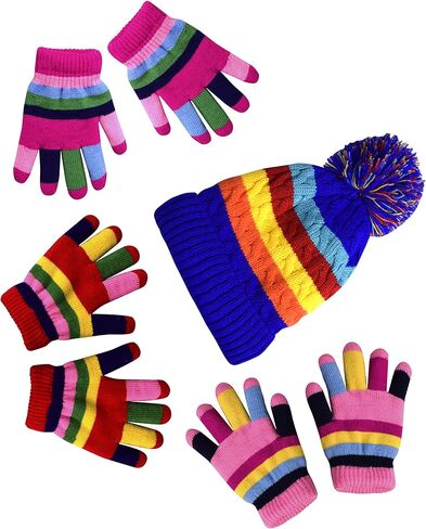 Peach Couture Children’s Toddler Winter Gloves & Mittens – Double Layer Warm Knit Value Pack – Cold Weather Accessories in Saudi Arabia