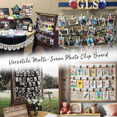 Freestanding Photo Display Board with Clips, Stable Tabletop Picture Frame Stand Holds 30+ Photos, Graduation Centerpiece Decorations 2026, Wooden Board for Photos, Artworks (White) in Saudi Arabia