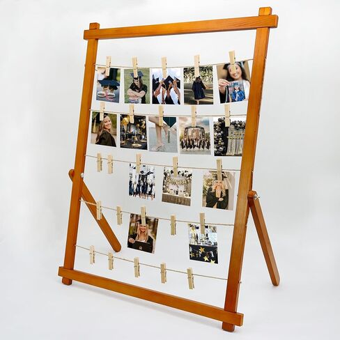 Freestanding Photo Display Board with Clips, Stable Tabletop Picture Frame Stand Holds 30+ Photos, Graduation Centerpiece Decorations 2026, Wooden Board for Photos, Artworks (White) in Saudi Arabia
