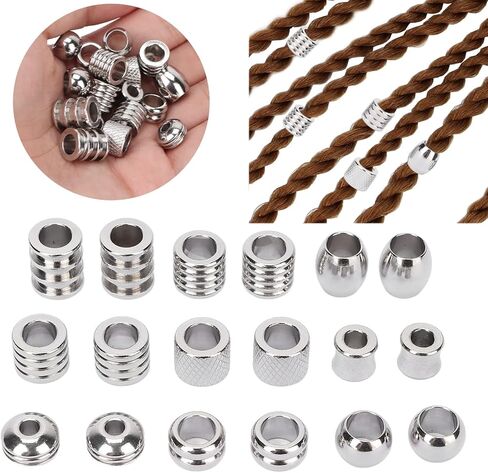 18Pcs Beard Beads for Men, 9 Styles Stainless Steel Hair Beads, Silver Beard Ornaments Clips, DIY Beard Jewelry for Men Beard Weaving, Braid Hair, Baubles Accessories in Saudi Arabia