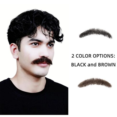 Real Human Hair Fake Mustache – 100% Natural Look, Invisible Lace Backing, Reusable Costume Prop for Christmas, Kid's Fun, Six Seven – Black or Brown(Brown) in Saudi Arabia