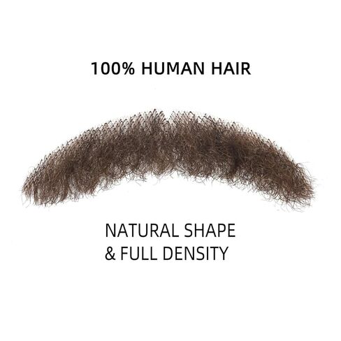 Real Human Hair Fake Mustache – 100% Natural Look, Invisible Lace Backing, Reusable Costume Prop for Christmas, Kid's Fun, Six Seven – Black or Brown(Brown) in Saudi Arabia
