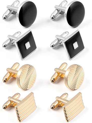 8 Pcs Cufflinks for Men, Classic Tone Cuff Links Shirt Suit Men’S Cufflinks Jewelry, Gold Silver Black Disc Square Rectangle Cuff Links for Wedding Groom Business Elegant Gift in Saudi Arabia
