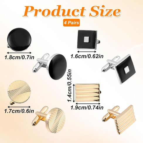 8 Pcs Cufflinks for Men, Classic Tone Cuff Links Shirt Suit Men’S Cufflinks Jewelry, Gold Silver Black Disc Square Rectangle Cuff Links for Wedding Groom Business Elegant Gift in Saudi Arabia