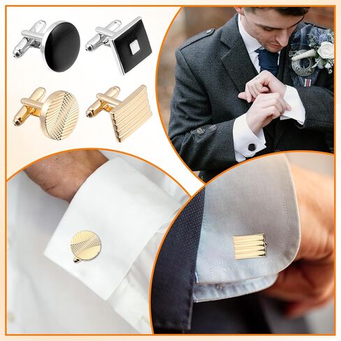 8 Pcs Cufflinks for Men, Classic Tone Cuff Links Shirt Suit Men’S Cufflinks Jewelry, Gold Silver Black Disc Square Rectangle Cuff Links for Wedding Groom Business Elegant Gift in Saudi Arabia