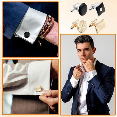 8 Pcs Cufflinks for Men, Classic Tone Cuff Links Shirt Suit Men’S Cufflinks Jewelry, Gold Silver Black Disc Square Rectangle Cuff Links for Wedding Groom Business Elegant Gift in Saudi Arabia
