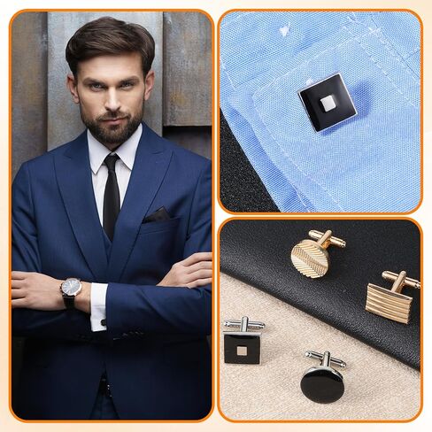 8 Pcs Cufflinks for Men, Classic Tone Cuff Links Shirt Suit Men’S Cufflinks Jewelry, Gold Silver Black Disc Square Rectangle Cuff Links for Wedding Groom Business Elegant Gift in Saudi Arabia