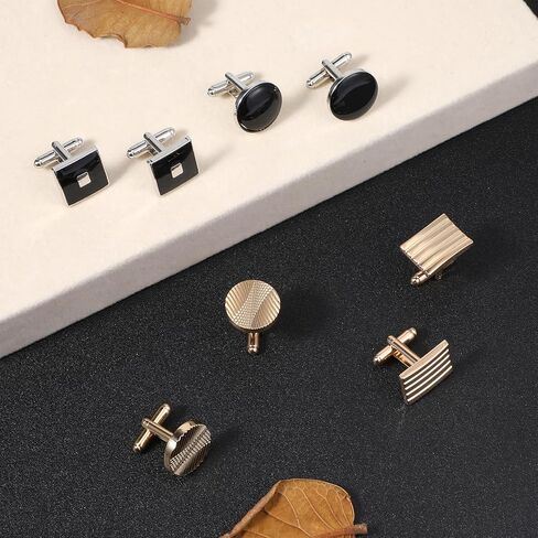 8 Pcs Cufflinks for Men, Classic Tone Cuff Links Shirt Suit Men’S Cufflinks Jewelry, Gold Silver Black Disc Square Rectangle Cuff Links for Wedding Groom Business Elegant Gift in Saudi Arabia