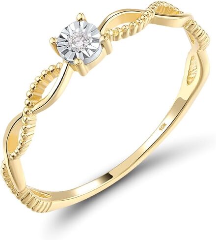 Santuzza 10K Solid Gold Solitaire Miracle Plate Genuine Diamond Ring for Women in Saudi Arabia