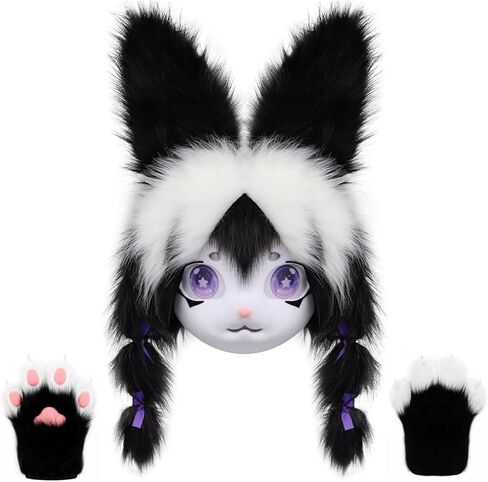 Funny Mask and Paws Set Costume for Adult Cosplay Anime Halloween Cheshire Cat Fox Masquerade Party in Saudi Arabia
