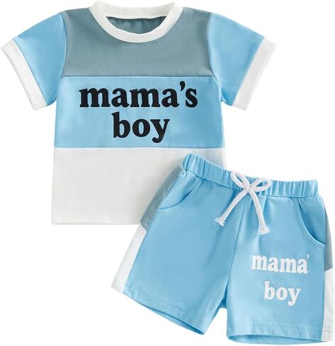 Giraropa Toddler Baby Boy Summer Clothes Letter Print Rib Knit T-Shirt Tee Tops Solid Casual Shorts Set Infant Summer Outfits in Kuwait