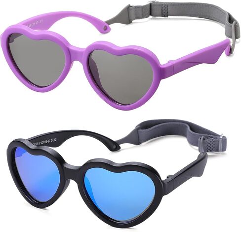 Flexible Heart Shaped Baby Sunglasses with Strap for Ages 0-24 Months, 2 Pack Infant & Toddler Polarized Sun Glasses in Saudi Arabia