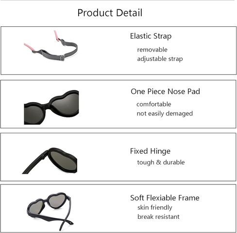 Flexible Heart Shaped Baby Sunglasses with Strap for Ages 0-24 Months, 2 Pack Infant & Toddler Polarized Sun Glasses in Saudi Arabia
