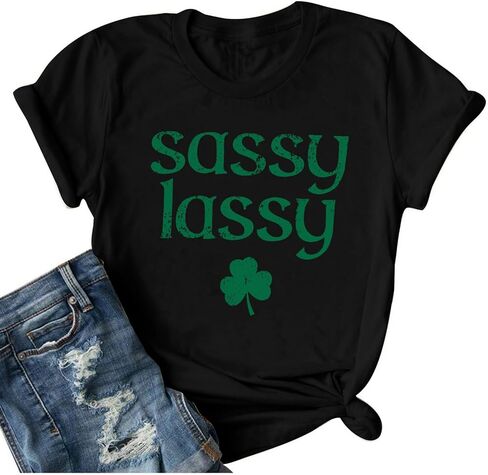 قميص عيد القديس باتريك للسيدات: تي شيرت Lucky Irish تي شيرت برسومات شامروك تي شيرت أيرلندي برقبة دائرية وأكمام قصيرة كاجوال in Kuwait