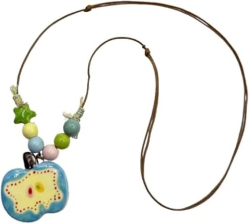 قلادة التفاح للنساء نزوة توي مصنوعة يدويًا من السيراميك غريب الأطوار أبل Y2k إكسسوارات جمالية 2000s in Kuwait