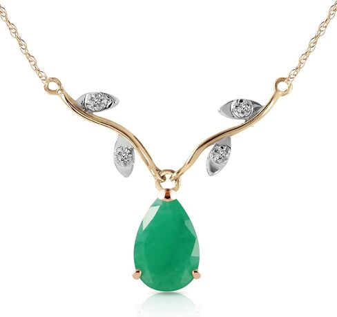 Galaxy Gold GG 1.02 ct 14k Yellow Gold Drop Necklace with Genuine Diamonds & Pear-Shaped Natural Emerald in Saudi Arabia