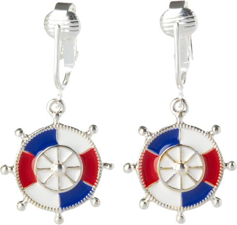 Aloha Earrings Non Pierced Silver Tone Clip On Ship Wheel Dangling Earrings in Saudi Arabia
