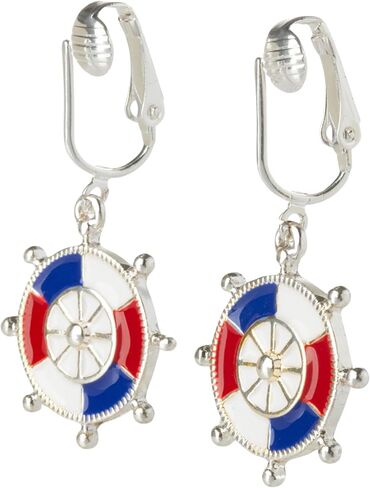 Aloha Earrings Non Pierced Silver Tone Clip On Ship Wheel Dangling Earrings in Saudi Arabia