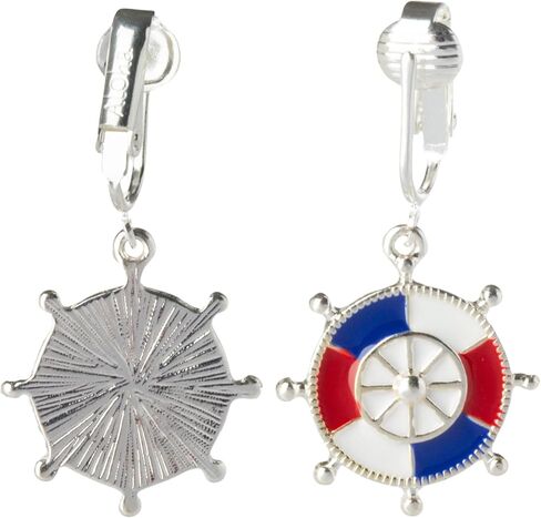 Aloha Earrings Non Pierced Silver Tone Clip On Ship Wheel Dangling Earrings in Saudi Arabia