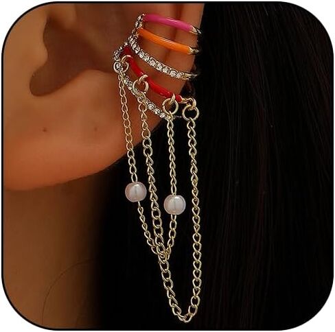 الذهب سلسلة الأذن الكفة أقراط للنساء غير ثقب كليب على شرابة كريستال الأذن الكفة أقراط استرخى شرابة قابل للتعديل الشرير العصرية مجوهرات in Kuwait