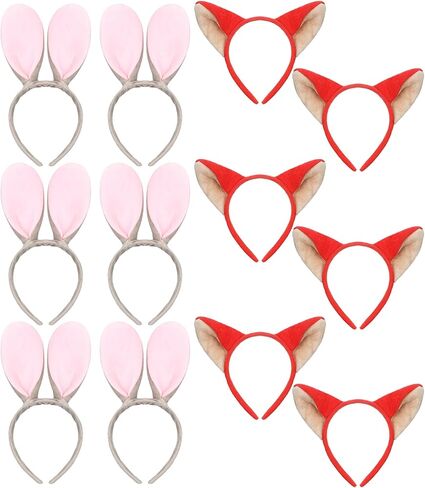 12 Pcs Orange Fox and Grayish Pink Rabbit Ear Headbands Bulk Halloween Costume Party Supplies Hairband for Cosplay in Saudi Arabia