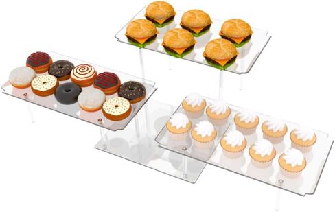 3 Pack Dessert Table Display Set, Clear Acrylic Dessert Stands Buffet Risers for Cupcakes Dessert Pastry Food Treat Tier Cookie Dessert Platter Serving Trays Stand for Wedding Birthday Party in Kuwait