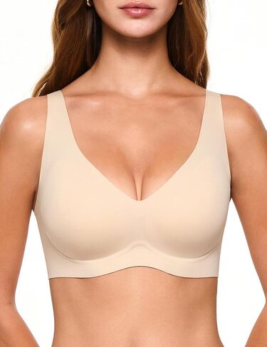 Deep V Bras for Women, Wireless Push Up Plunge Bra Seamless Supportive No Underwire T-Shirts Bralettes in Saudi Arabia
